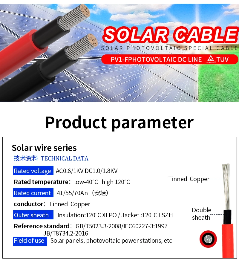 25mm 4 mm 6mm Electric PV-F1 Cable PV Solar Power Cable for Solar Panel