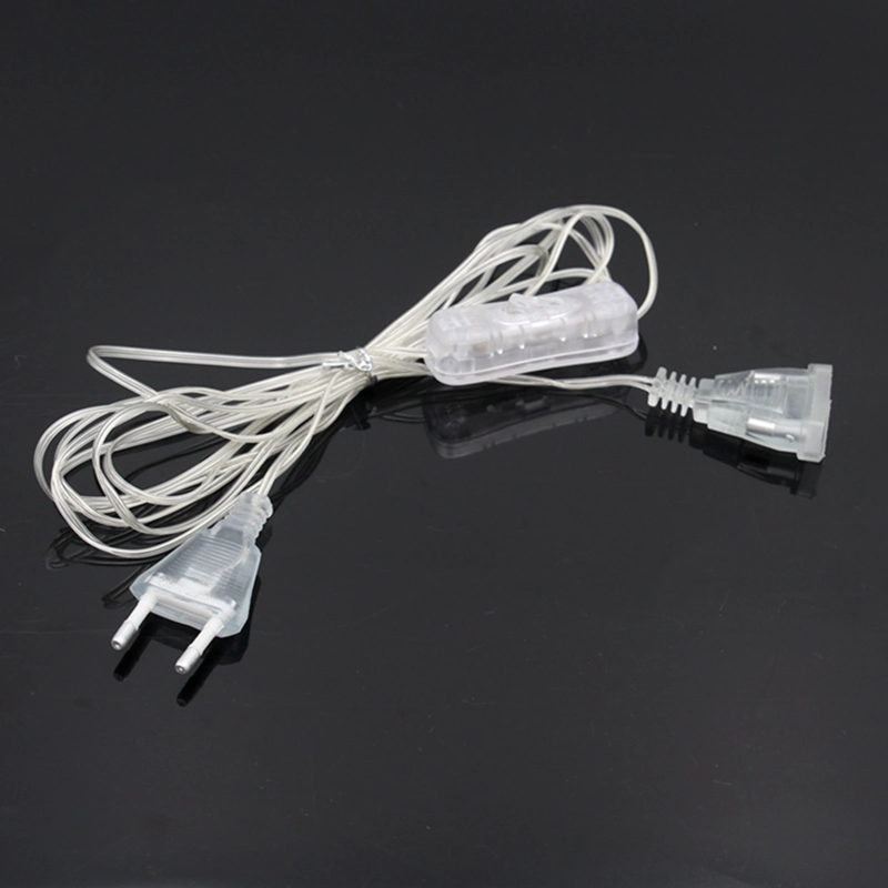 3m European Plug Transparent Extension PVC Power Cord Cable for Christmas Holiday Decor LED String Lights