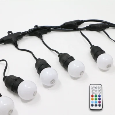 RGBW-LED-Außenlichterkette mit bruchsicheren PE-S14-Edison-Glühbirnen