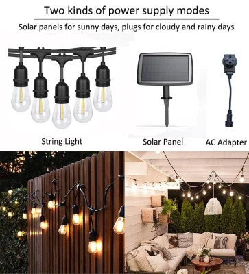 48FT S14 Solar Outdoor in Holiday Lighting Garden Powered String Lights mit Glühbirnen LED Edison