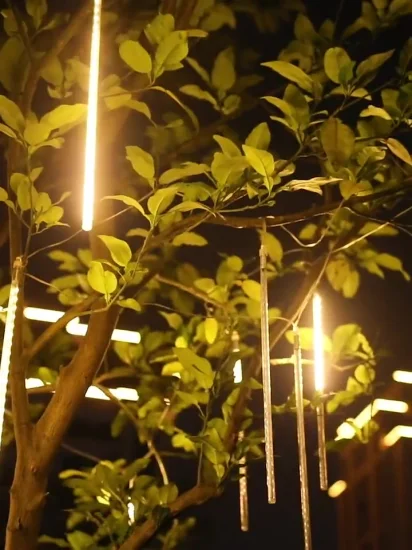 Solar-LED-Meteorschauer-Regenlichter, Lichterketten für den Außenbereich, wasserdichte Gartenlichter, 50 cm, 10 Röhren, fallender Regentropfen, Eiszapfen, kaskadierendes Licht für Feiertage, Hochzeiten