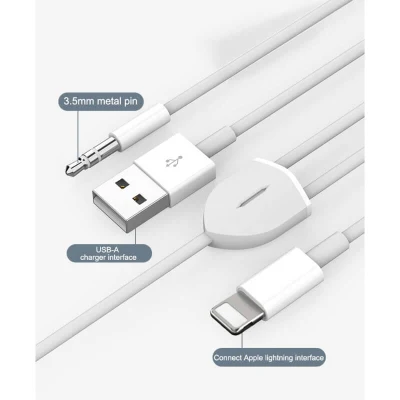 Audio-Datenübertragungskabel USB, kompatibel mit der iPhone-Serie, gleichzeitiges Laden und Abspielen von Musik, unterstützt Autoradio/Lautsprecher/Kopfhörer mit 3,5-mm-Audio-Buchse